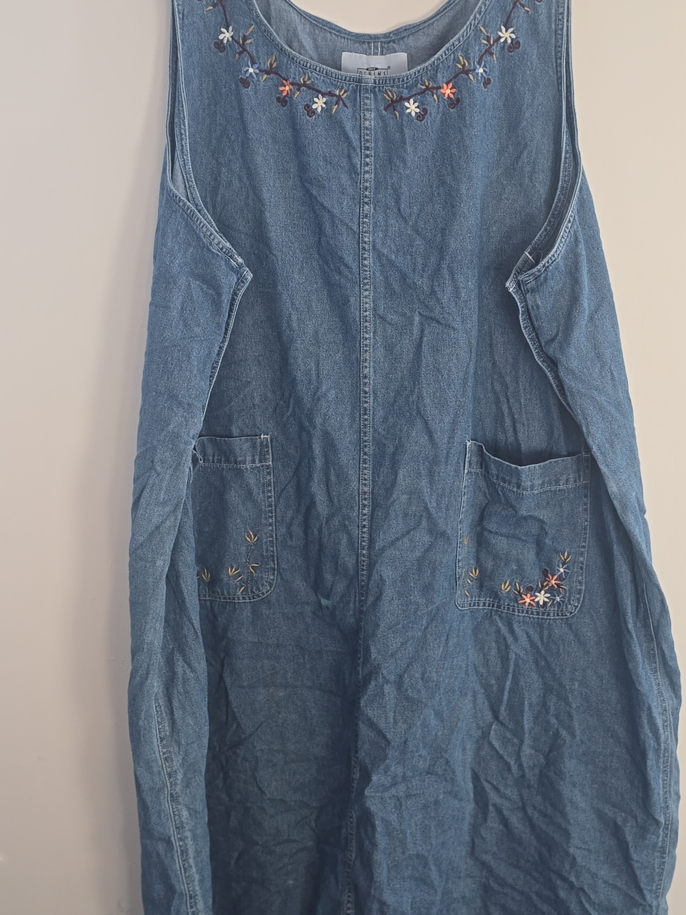 Vintage 90s Plus Size Denim Embroidery Floral Maxi Dress - Picture 6 of 8